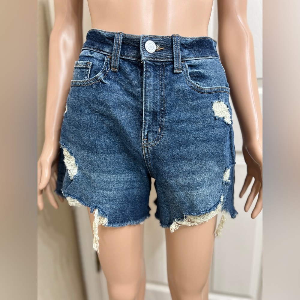 SO Dark Blue Distressed Jean Shorts